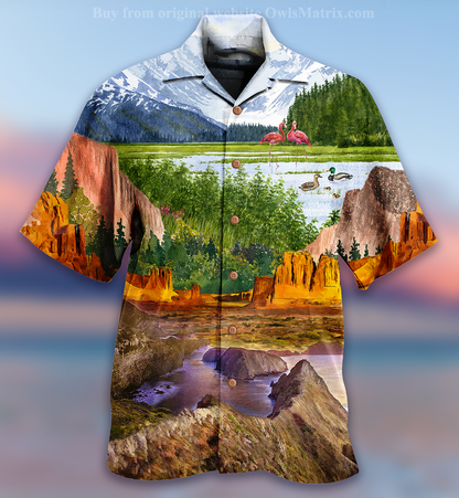 Camping Love Flamingo - Hawaiian Shirt- Hawaiian Shirts -Hawaiian Shirt Gift, Christmas Gift