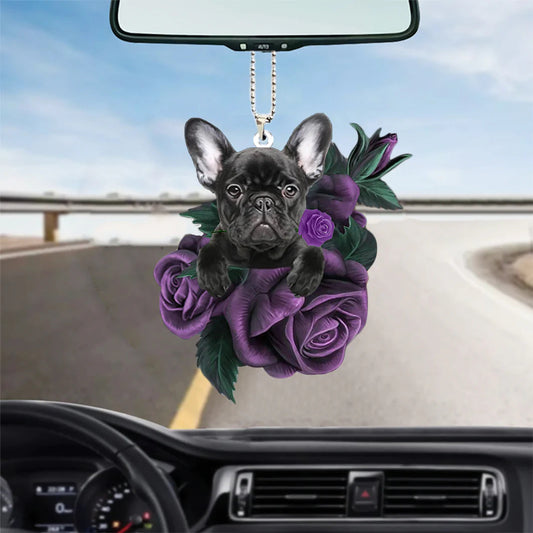 French Bulldog In Purple Rose Car Hanging Ornament, Christmas Decoration