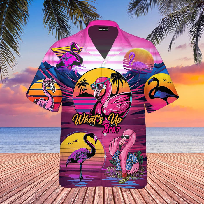 Flamingo Hawaiian Shirt - Retro Tropical Flamingo What's Up Bro Hawaiian Shirt - Tropical Themed Gift Ideas_ Hawaiian Shirt Gift, Christmas Gift