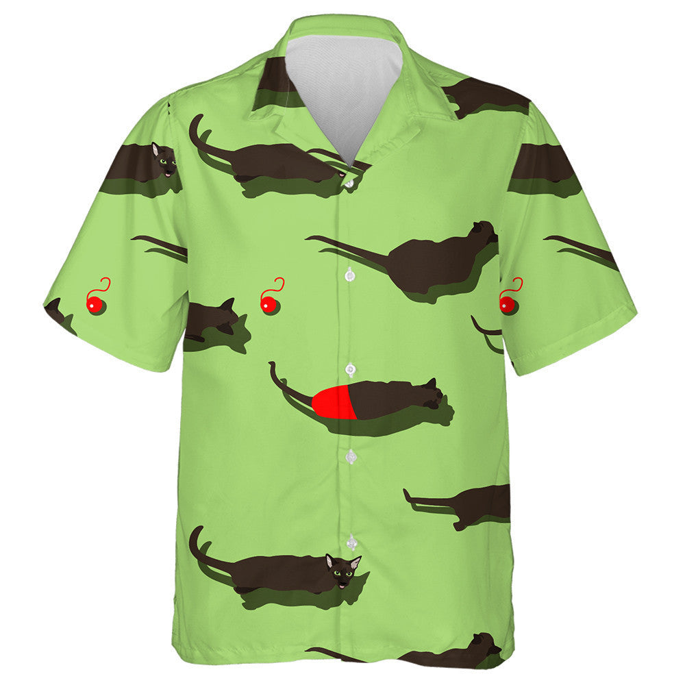 Black Oriental Cat On Green Background Hawaiian Shirt, Hawaiian For Gift