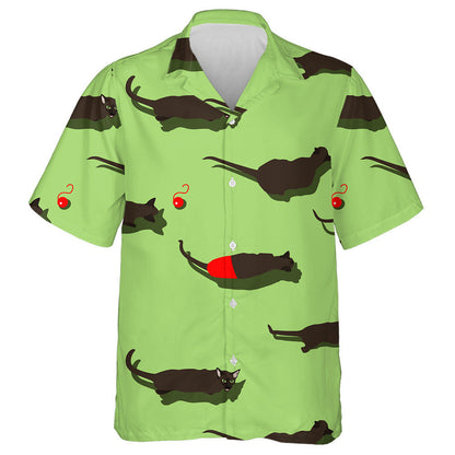 Black Oriental Cat On Green Background Hawaiian Shirt, Hawaiian For Gift