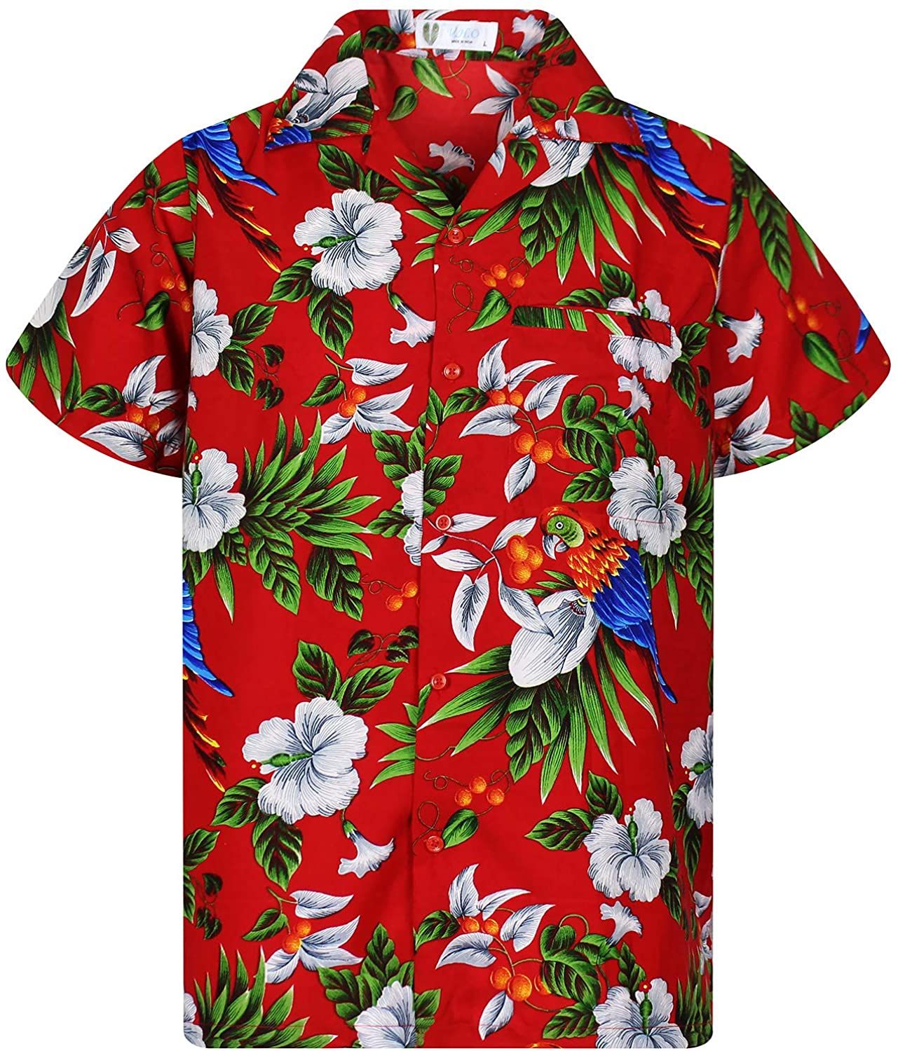 Funky Hawaiian Shirt Men Short Sleeve Hawaiian Print Cherry Parrots Party Flowers, Hawaiian Shirt Gift, Christmas Gift