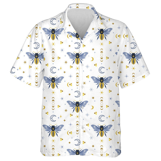 Watercolor Celestial And Bees Boho Magical Hawaiian Shirt, Hawaiian Shirt Gift, Christmas Gift
