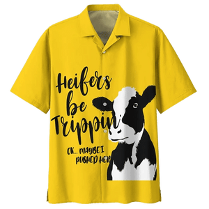 Yellow Cow Watercolor Design Hawaiian Shirt, Hwaiian For Gift