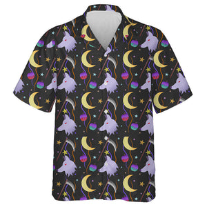 The Moon And Wolf Halloween On Black Hawaiian Shirt,Hawaiian Shirt Gift, Christmas Gift