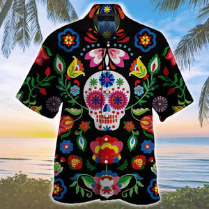 Sugar Skull Pattern Colorful Elements Hawaiian Shirt,Hawaiian Shirt Gift, Christmas Gift