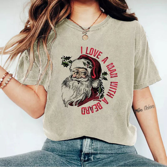 I love a man with a beard T-Shirt, Christmas Shirt, Christmas Sweatshirt Cute, Christmas Winter Sweatshirt