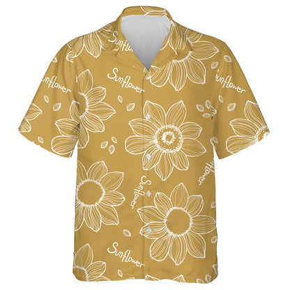 Simple Hand Drawn Sunflowers With Script Pattern Hawaiian Shirt, Hawaiian Shirt Gift, Christmas Gift