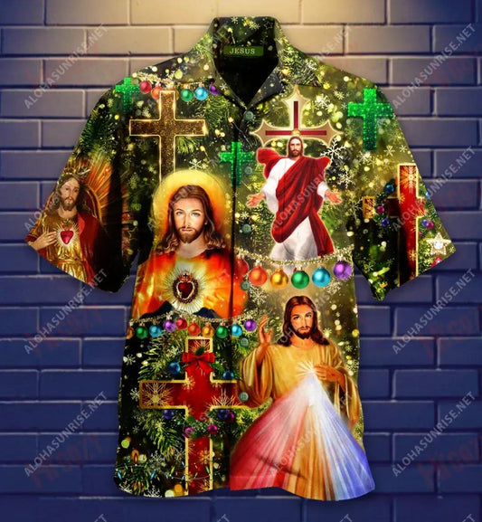Christmas Is All About Jesus Unisex Short Hawaiian Shirt Vacation Hawaiian T Shirts Tropical Shirts For Men Hawaiian Shirts For Men, Hawaiian Shirt Gift, Christmas Gift