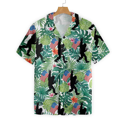Shadow Of Bigfoot Tropical Hold USA Flag Hawaiian Shirt, Hawaiian Shirt Gift, Christmas Gift