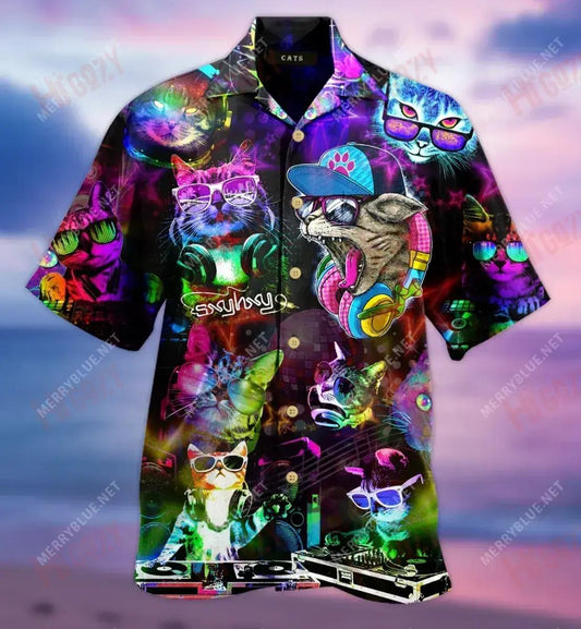 Disco Cats Short Hawaiian Shirt Ocean Aloha Shirt Best Hawaiian Shirts Hawaiian Shirts For Women, Hawaiian Shirt Gift, Christmas Gift