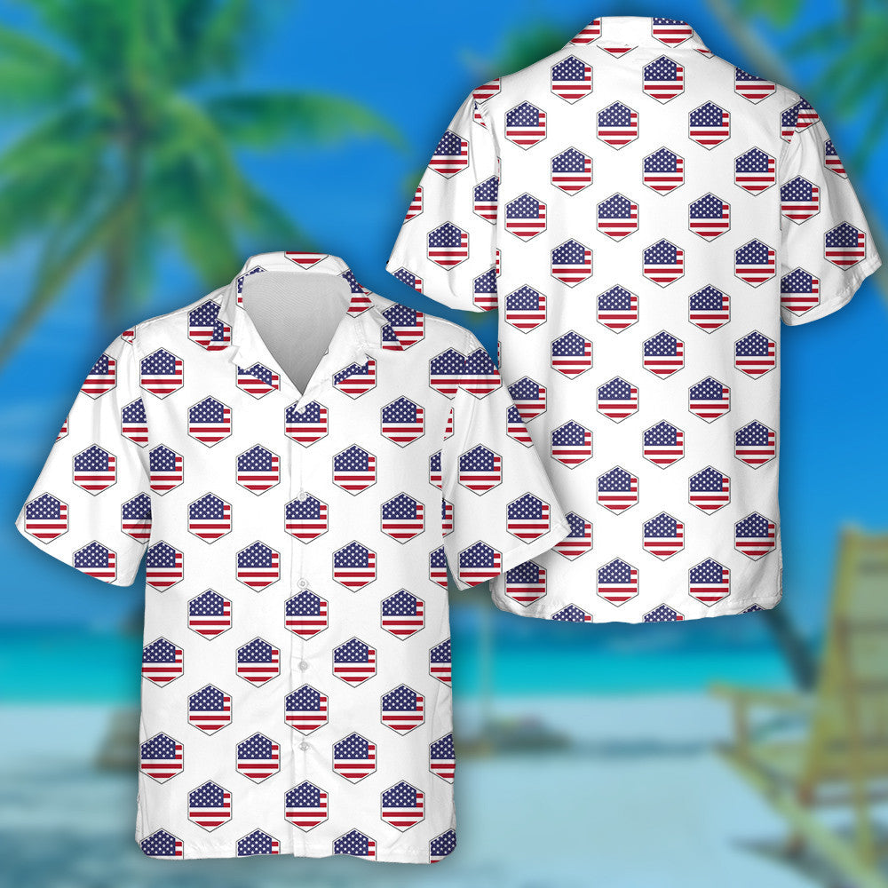 Patriotic USA Flag Hexagon Isolated On White Background Hawaiian Shirt, Hawaiian Shirt Gift, Christmas Gift