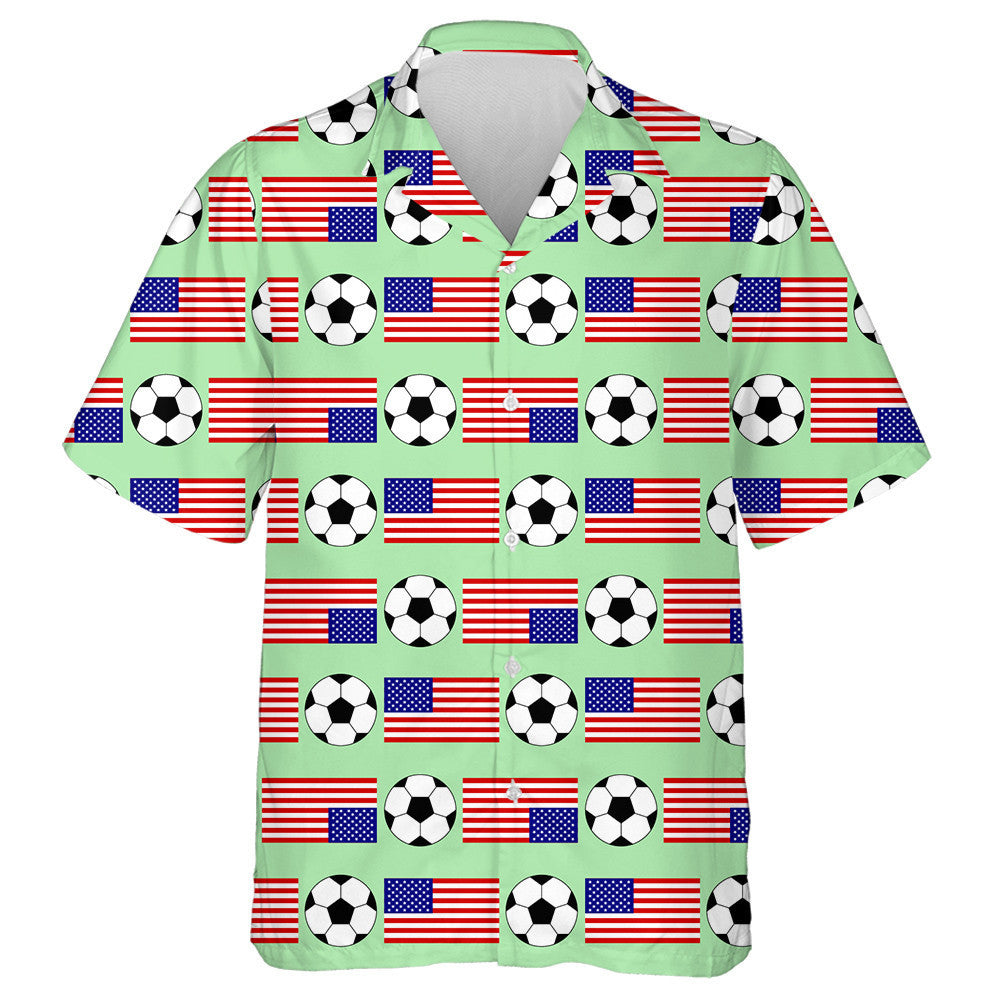 USA Flags And Football On Green Background Pattern Hawaiian Shirt, Hawaiian Shirt Gift, Christmas Gift