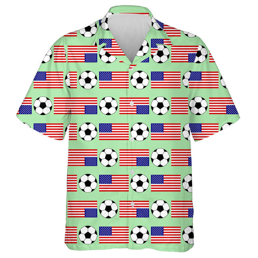 USA Flags And Football On Green Background Pattern Hawaiian Shirt, Hawaiian Shirt Gift, Christmas Gift