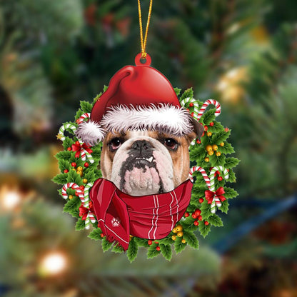 BROWN English Bulldog-Xmas Bandana Hanging Christmas Plastic Hanging Ornament, Happy Christmas Ornament, Christmas Gift, Christmas Decoration