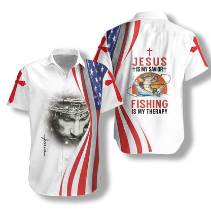 Jesus Is My Savior Fishing Is My Therapy Background Hawaiian Shirt, Hawaiian Shirt Gift, Christmas Gift