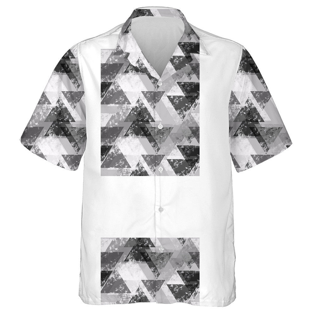 Distressed Grunge Style Triangles In Gray Camo Pattern Hawaiian Shirt, Hawaiian Shirt Gift, Christmas Gift