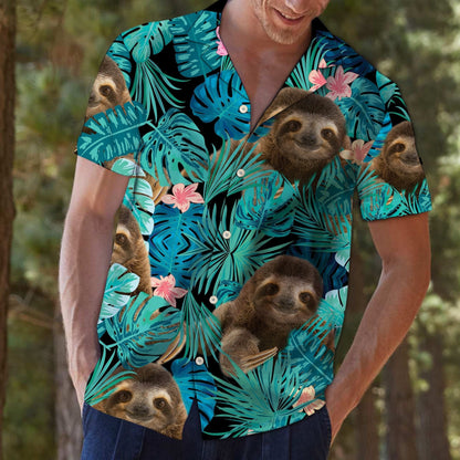 Sloth Tropical Palm Leaves Summer Vacation Gift Ideal Hawaiian Shirt, Hawaiian Shirt Gift, Christmas Gift