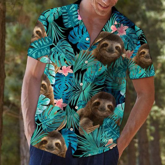 Sloth Tropical Palm Leaves Summer Vacation Gift Ideal Hawaiian Shirt, Hawaiian Shirt Gift, Christmas Gift