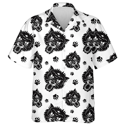 Black Wolf With Paw White Background Hawaiian Shirt, Hawaiian For Gift