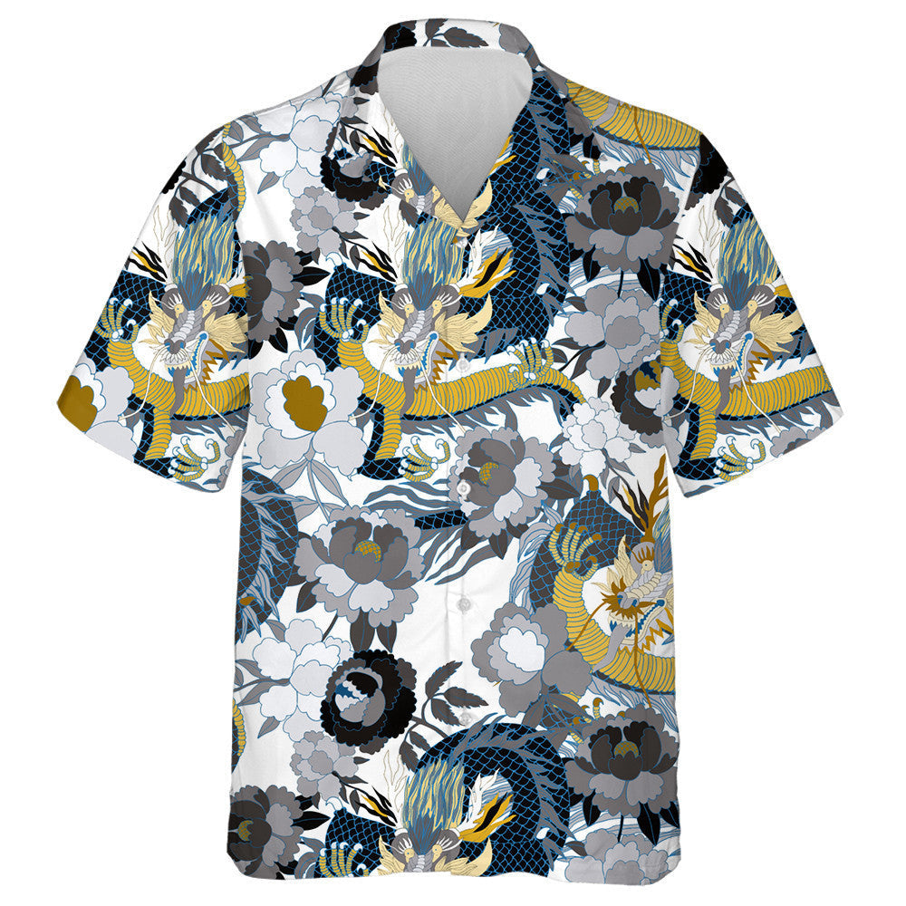 Hand Drawn Fantasy Chinese Dragon And Flowers Hawaiian Shirt, Hawaiian Shirt Gift, Christmas Gift