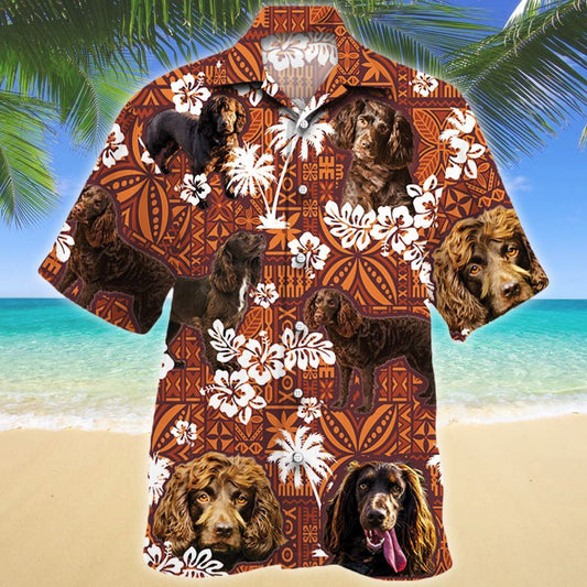 Playful Boykin Spaniel Dog On Red Tribal Pattern Hawaiian Shirt, Hawaiian Shirt Gift, Christmas Gift
