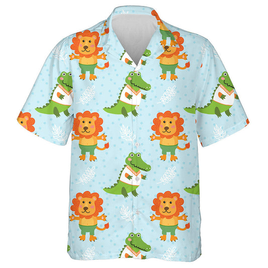Cute Cartoon Crocodile And Cute Lion Hawaiian Shirt,Hawaiian Shirt Gift, Christmas Gift