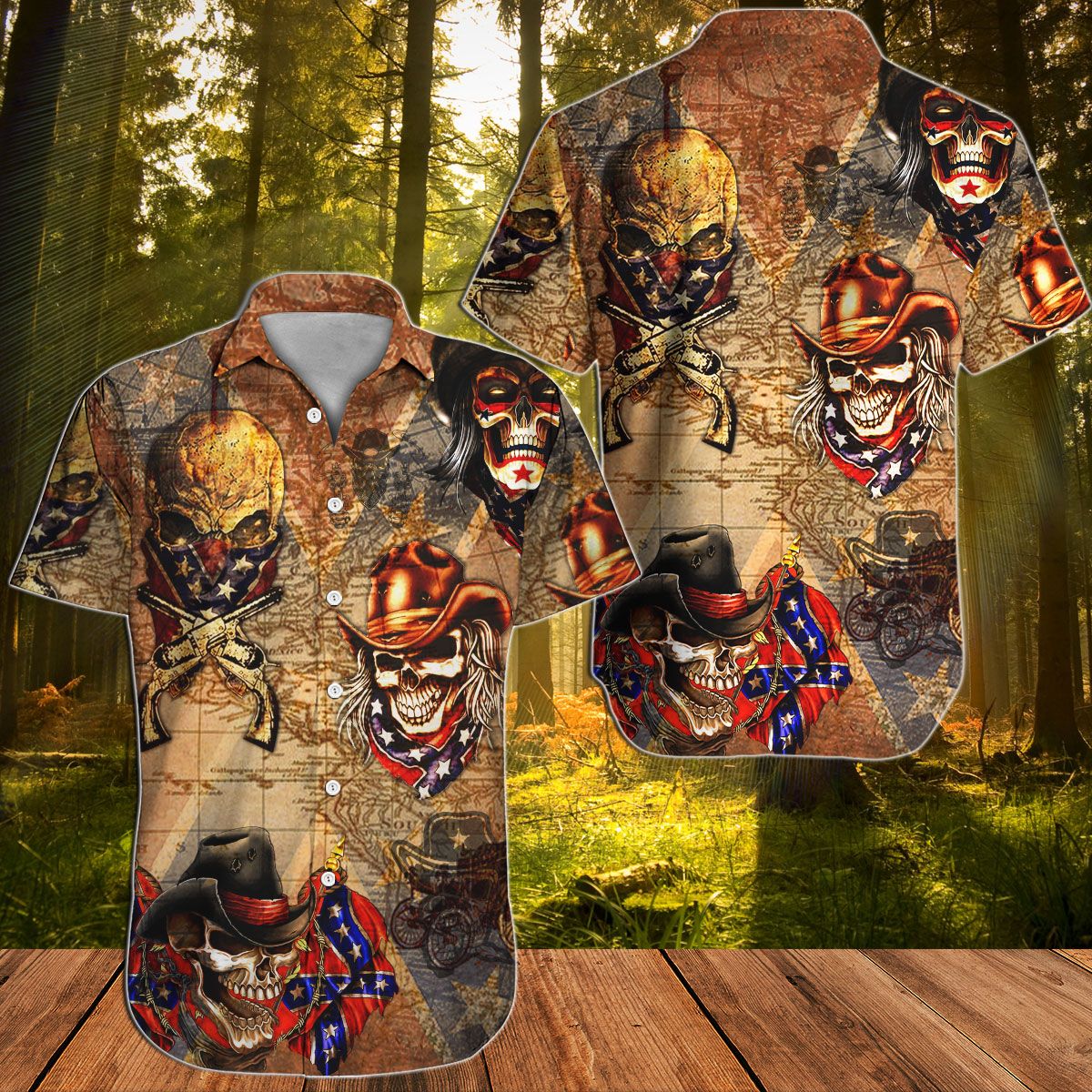 Southern Skull Cowboys Rebel Hawaiian shirt, Hawaiian Shirt Gift, Christmas Gift