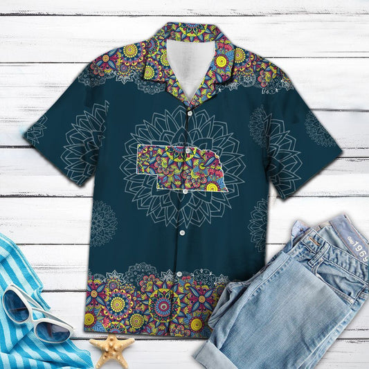 Map Of Nebraska Mandala Style Flower Patchwork Hawaiian Shirt, Hawaiian Shirt Gift, Christmas Gift
