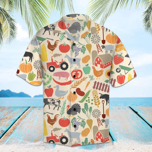 Amazing Farmer Animal And Plant Doodle Art Pattern Hawaiian Shirt, Hawaiian Shirt Gift, Christmas Gift