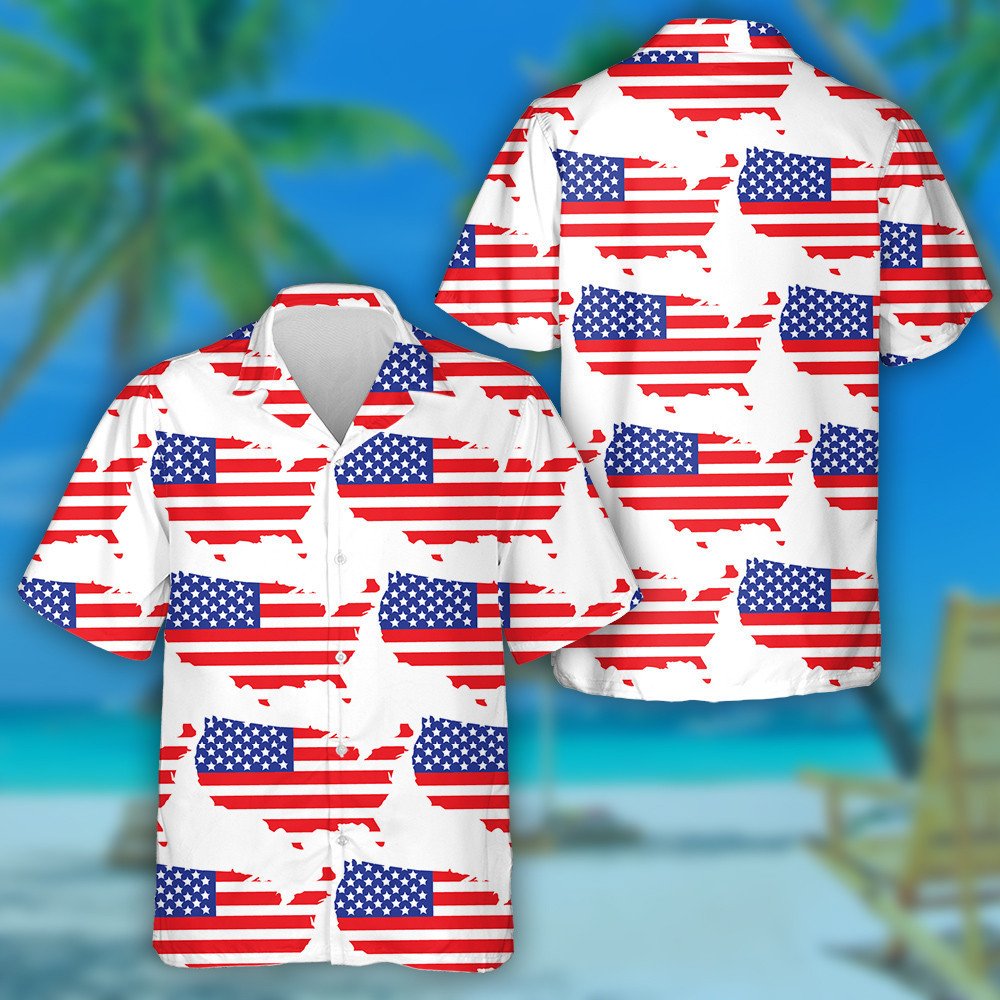United States Of America Flag Map On White Background Hawaiian Shirt, Hawaiian Shirt Gift, Christmas Gift
