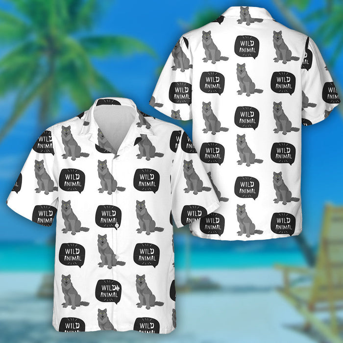 Wolf Animal With Hand Drawn Banner Hawaiian Shirt, Hwaiian For Gift