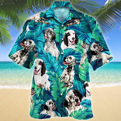 Blue And Green Theme English Setter Dog Lovers Hawaiian Shirt, Hawaiian Shirt Gift, Christmas Gift