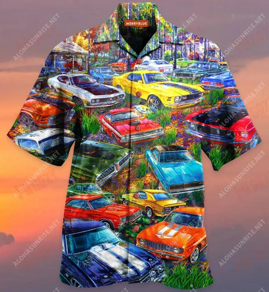 Classic Car In The Garden Unisex Hawaiian Shirt Ocean Hawaiian T Shirts Best Hawaiian Shirts Hawaiian Shirts For Men, Hawaiian Shirt Gift, Christmas Gift