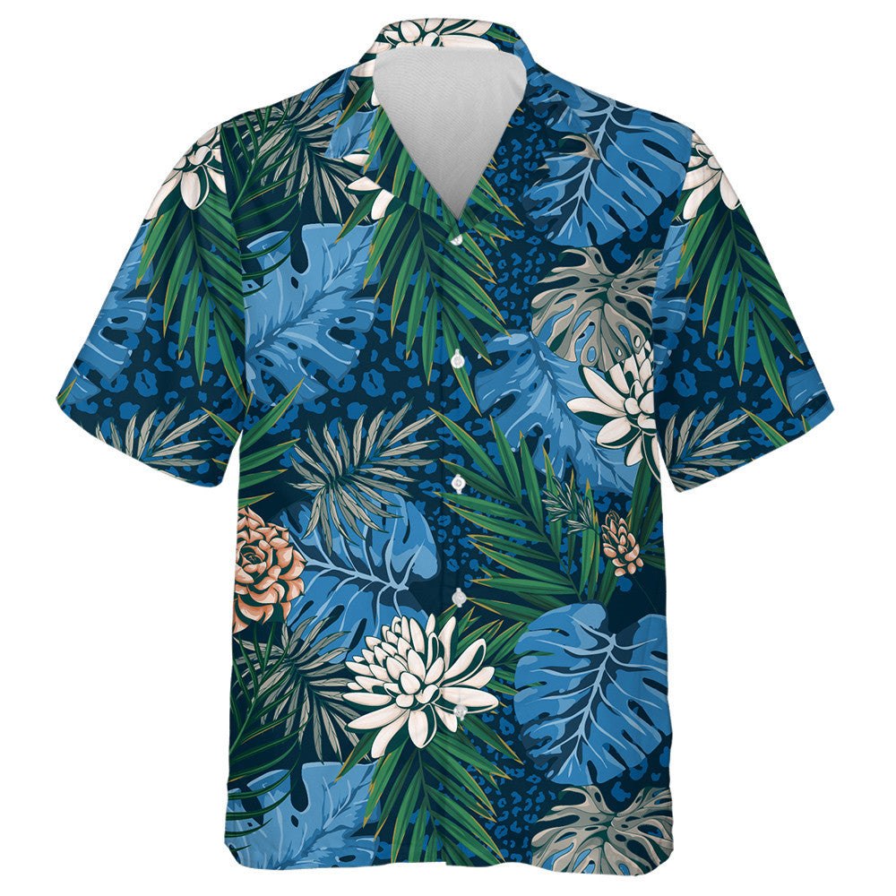 Tropical Leaf With Leopard Jungle Background Hawaiian Shirt,Hawaiian Shirt Gift, Christmas Gift