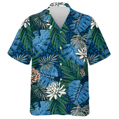Tropical Leaf With Leopard Jungle Background Hawaiian Shirt,Hawaiian Shirt Gift, Christmas Gift