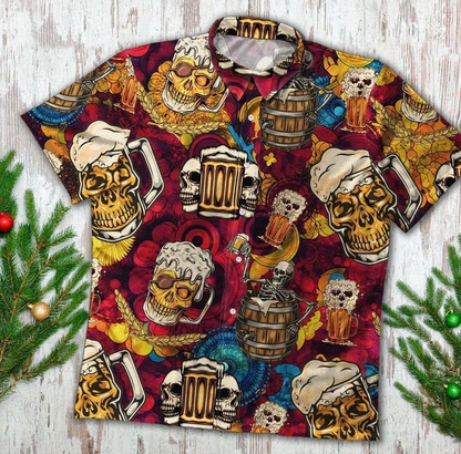Skull And Beer Cartoon Design Hawaiian Shirt  Crazy Funny Hawaiian Shirt  Vintage Hawaiian Shirt, Hawaiian Shirt Gift, Christmas Gift