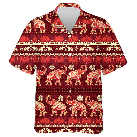 Indian Ethnic Elephant And Flower On Red Background Hawaiian Shirt, Hawaiian Shirt Gift, Christmas Gift