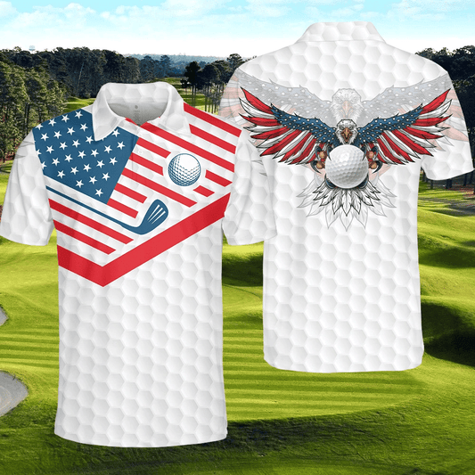 Golf With American Eagles White Theme Hawaiian Shirt,Hawaiian Shirt Gift, Christmas Gift