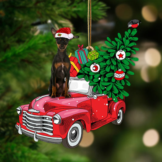 BLACK Miniature Pinscher-Pine Truck Hanging Christmas Plastic Hanging Ornament, Christmas Ornament Gift, Christmas Gift, Christmas Decoration