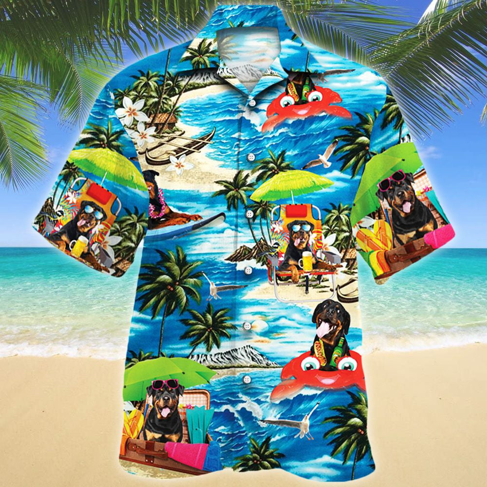 Multicolor Happy Rottweiler Dog Lovers Beach Vibe Art Hawaiian Shirt, Hawaiian Shirt Gift, Christmas Gift