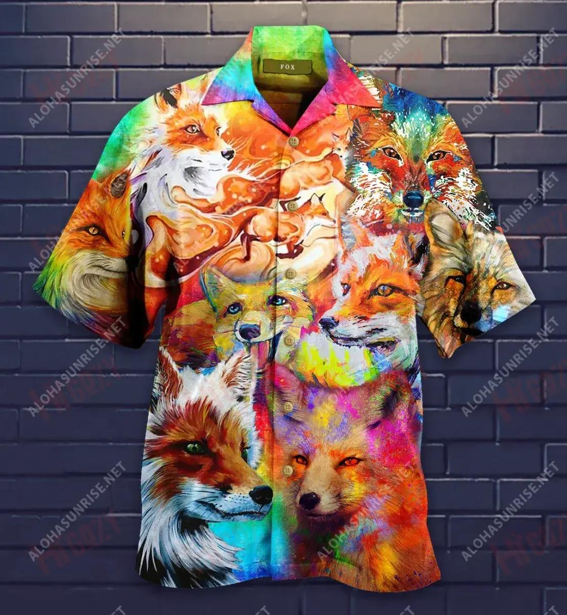 Corlorful Fox Hawaiian Shirt Vacation Short Sleeve Best Hawaiian Shirts Funny Hawaiian Shirts, Hawaiian Shirt Gift, Christmas Gift