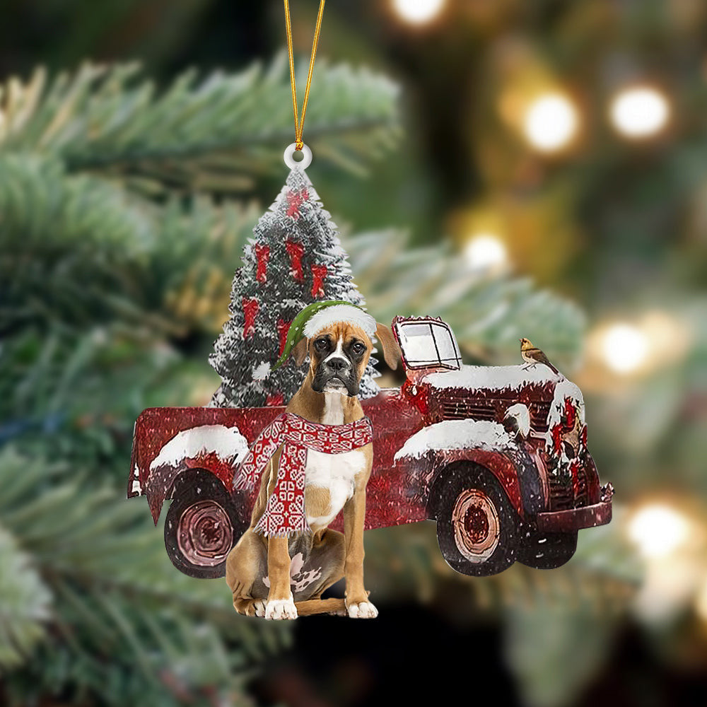 Boxer-Christmas Truck Two Sided Christmas Plastic Hanging Ornament, Christmas Ornament Gift, Christmas Gift, Christmas Decoration