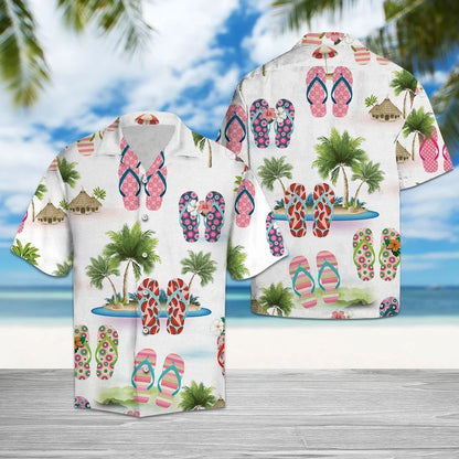 Flip Flop And Palm Trees Design Hawaiian Shirt,Hawaiian Shirt Gift, Christmas Gift
