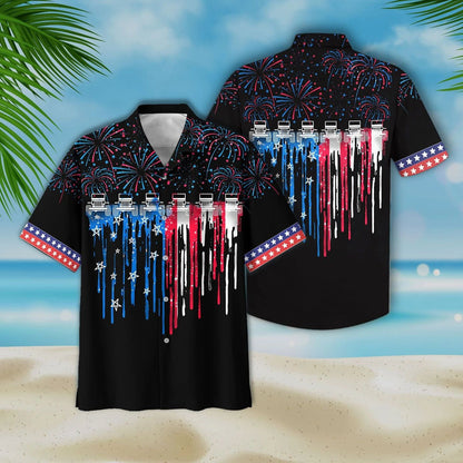 Colorful Firework Black Theme Jeep And Flag Pattern Hawaiian Shirt, Hawaiian Shirt Gift, Christmas Gift