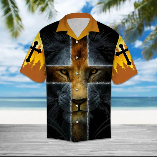 Lion Spirit Cross Jesus Is My God Pattern Hawaiian Shirt, Hawaiian Shirt Gift, Christmas Gift