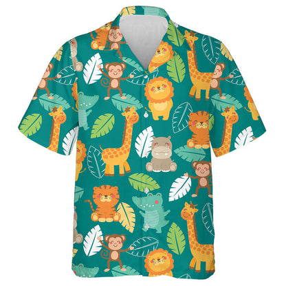 Green Tropical Jungle With Giraffe Animals Smiling Face Hawaiian Shirt, Hawaiian Shirt Gift, Christmas Gift