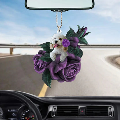 Cockapoo In Purple Rose Car Hanging Ornament, Christmas Decoration
