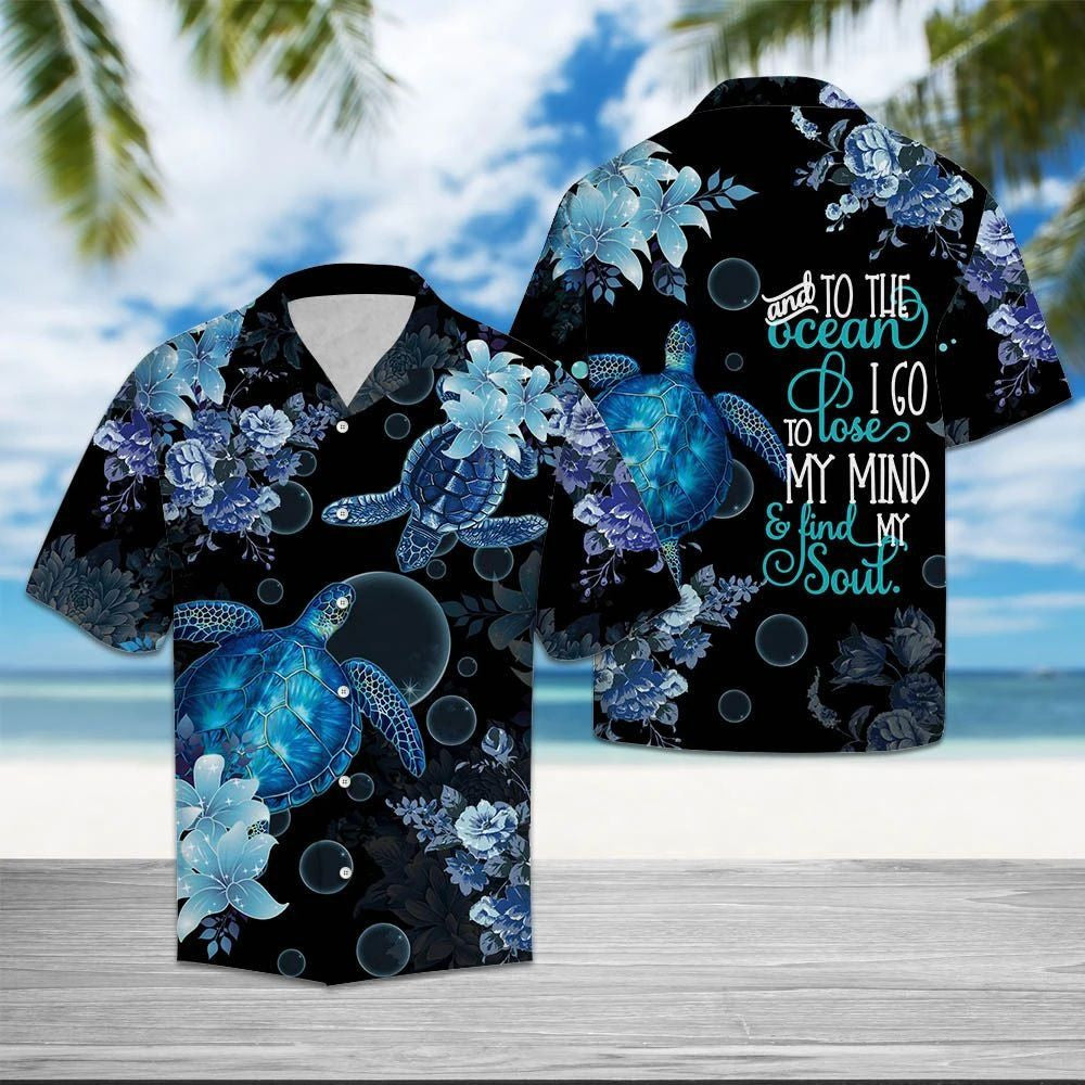 Watercolor Turtle Into The Ocean Pattern Hawaiian Shirt, Hwaiian For Gift