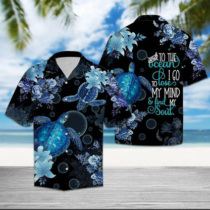 Watercolor Turtle Into The Ocean Pattern Hawaiian Shirt, Hwaiian For Gift